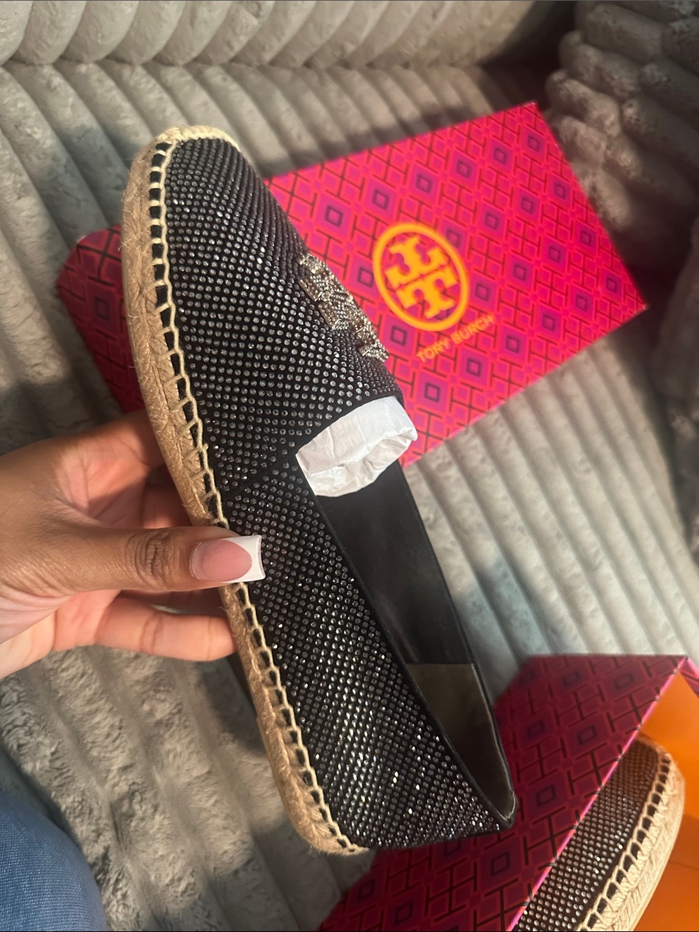 Tory Burch Black Crystal Embellished Espadrille